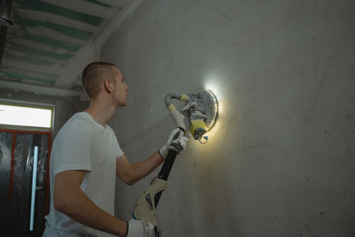 Ponçage d’un mur en rénovation
